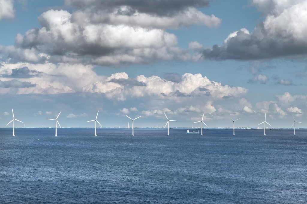 sea, wind turbines, wind farm