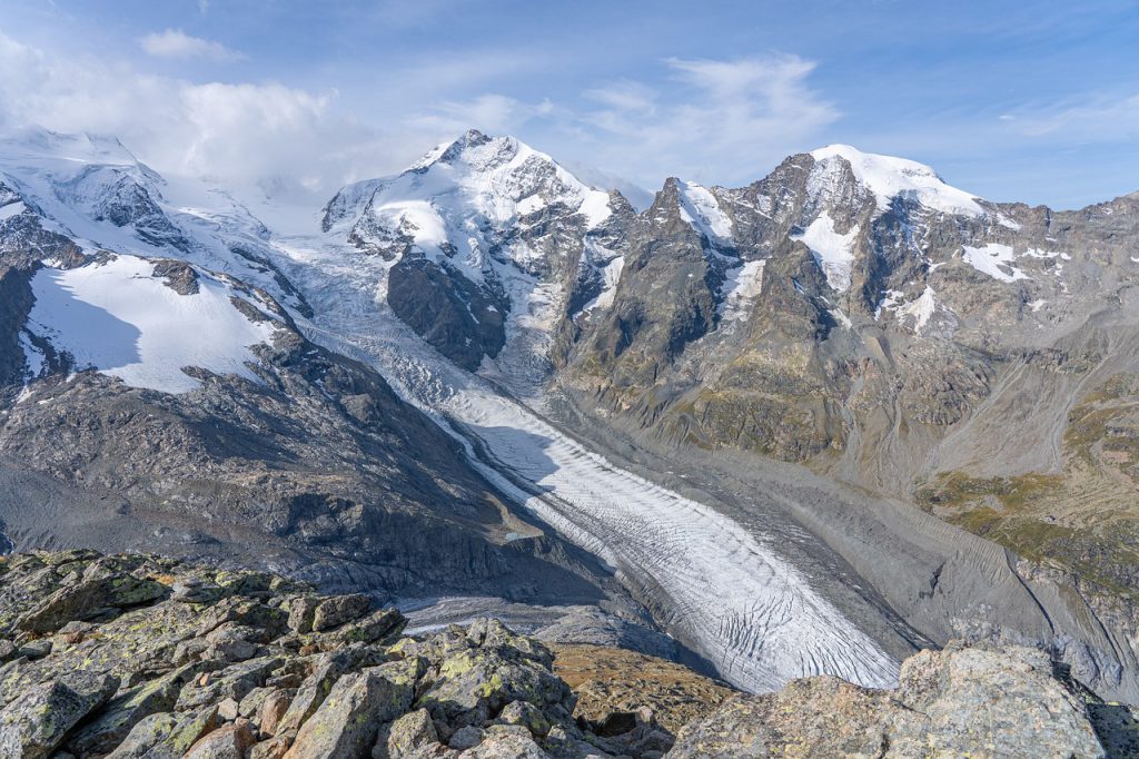 glacier, morteratsch glacier, mountains