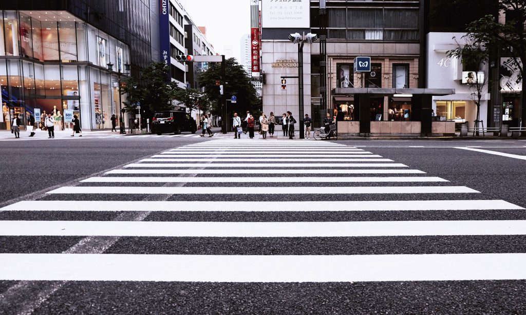 buildings, pedestrian crossing, city