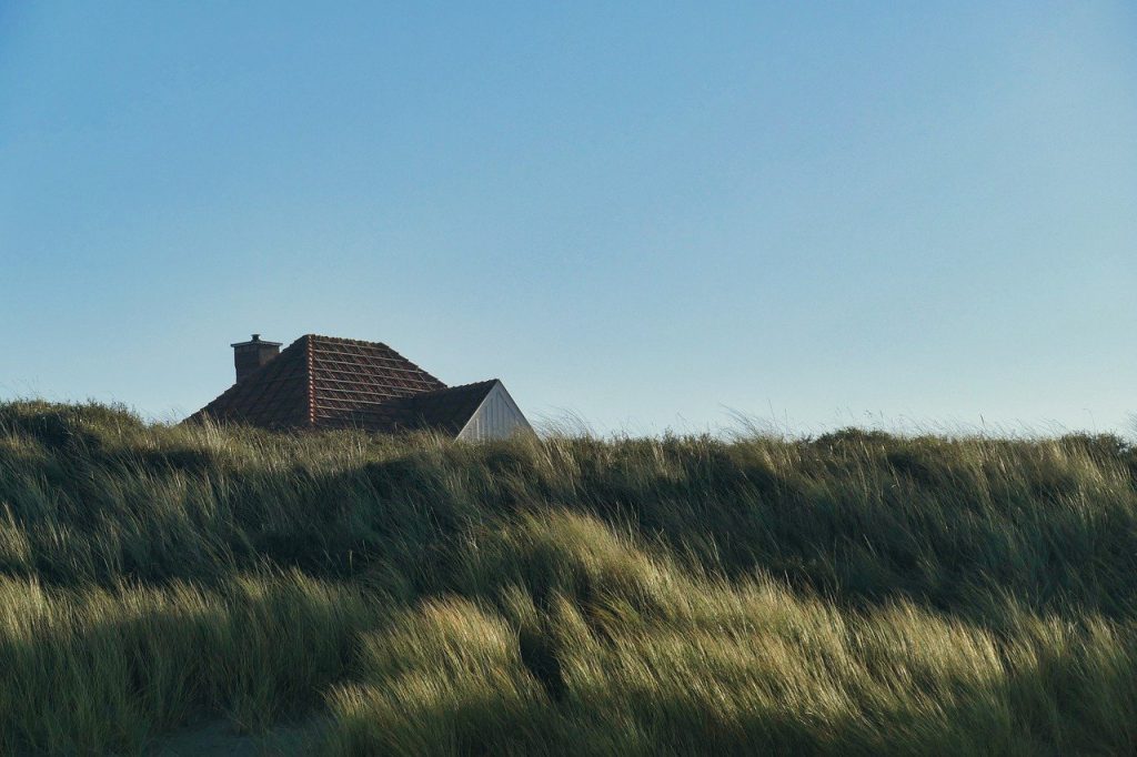 sand dunes, north sea, house