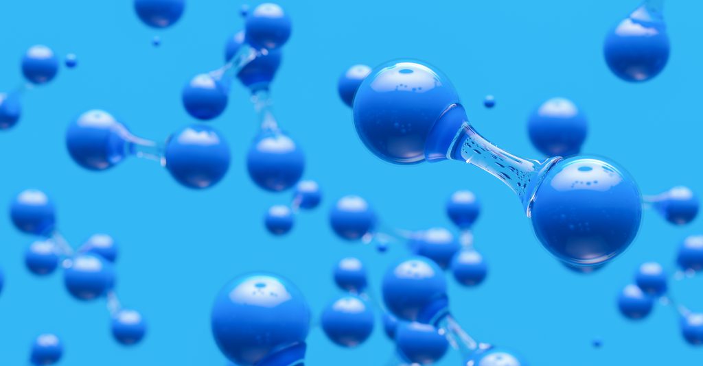 Hydrogen molecules against blue background