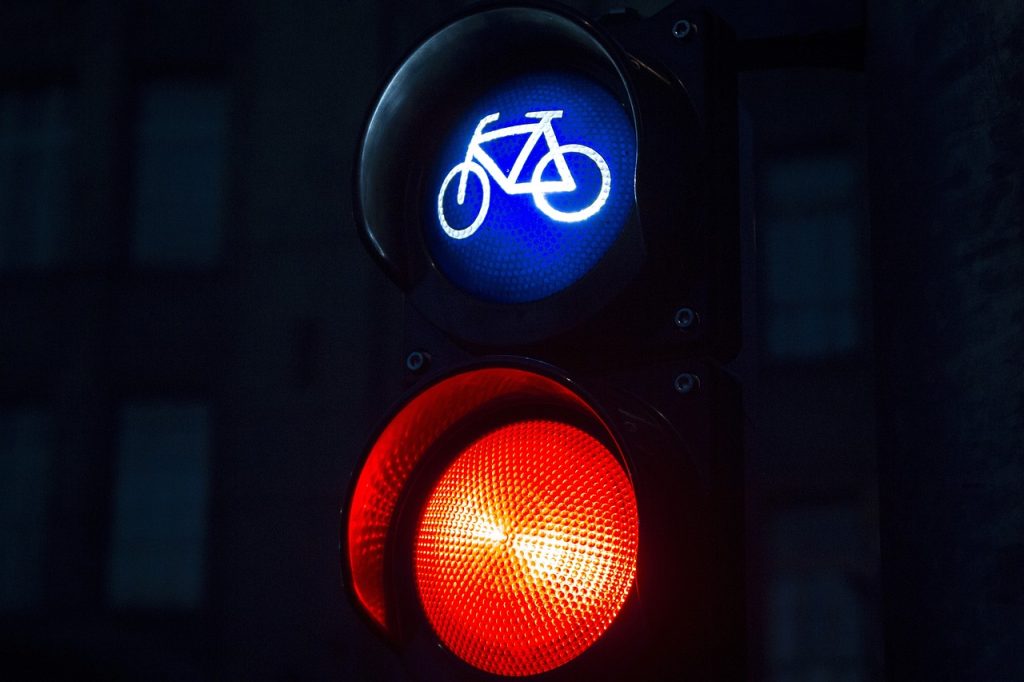 bicycle, traffic light, red