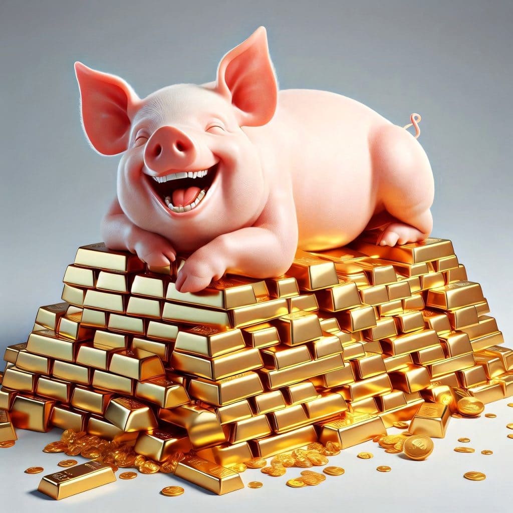 ai generated, pig, gold